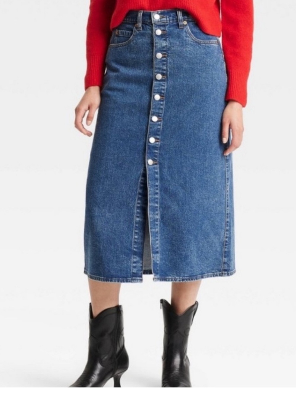 Universal Thread Blue Button-Front Denim Midi Skirt
